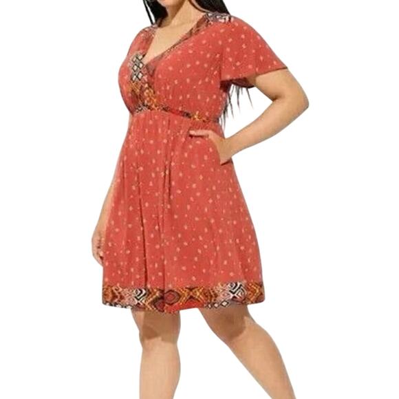 TORRID Mini Challis Boarder Skater Dress Geo Symbols Size 2X New with Tag - Picture 1 of 5
